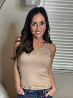 Large Ribbed Tank Top in Beige - Classic Women's Tank